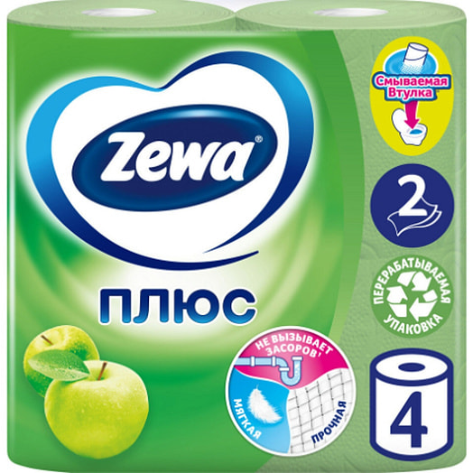 Туалетная бумага Zewa Плюс аромат яблока (4рул) Россия