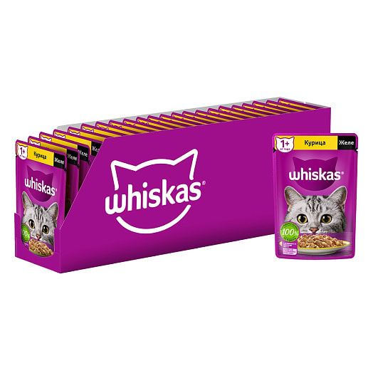 Корм консерв для кошек желе 75г пауч с курицей Марс Россия WHISKAS