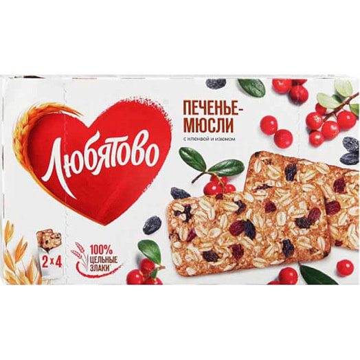 Печенье злаковое Любятово Мюсли 120г с клюквой и изюмом Россия