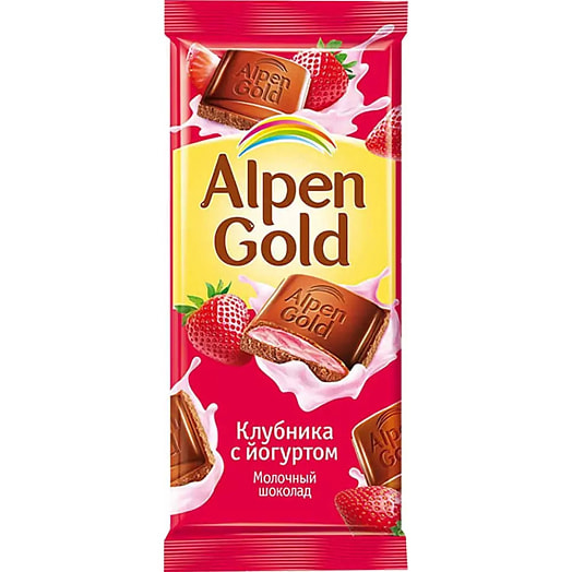 Шоколад Альпен Гольд 80г молочный с клубнично-йогуртовой нач. Россия Альпен Гольд