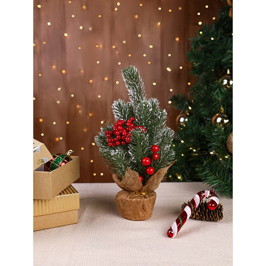 Декоративная ёлка в горшке Морозные ягоды 25см арт.НУ-1971 Китай