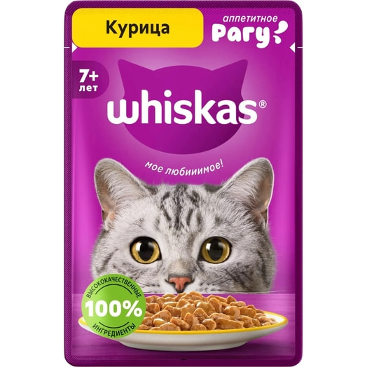Корм Whiskas Рагу с курицей для кошек старше 7лет 75г ООО Марс Россия Whiskas