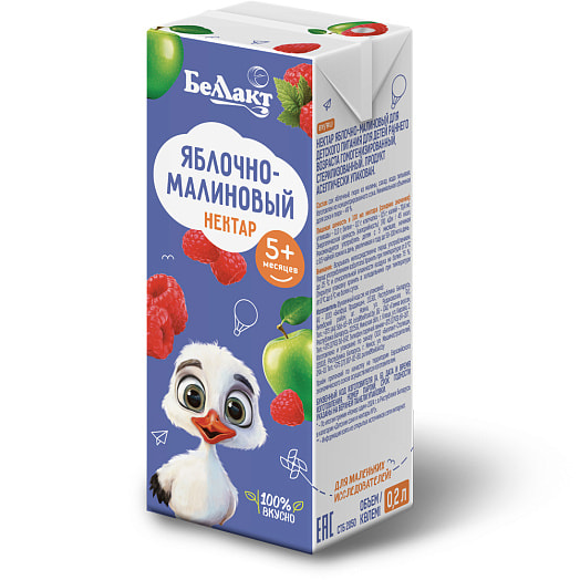 Нектар 200мл тетра-пак яблочно-малиновый для дет/пит. ОАО Беллакт Волковыс Беларусь