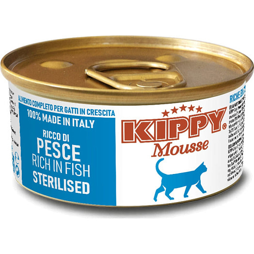 Mусс беззерновой Kippy Mousse Cat для стер. кошек всех пород с рыбой V.B.B. Srl,Via dei Carrettieri, 4, 06081 Santa Maria Degli Angeli PG, Italy Италия KIPPY