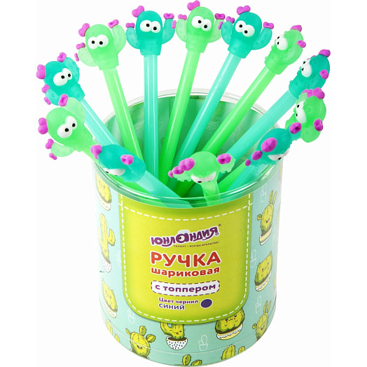 Ручка шариковая синяя Юнландия с топпером (корпус ассорти, 0,7мм) арт.143781 Китай
