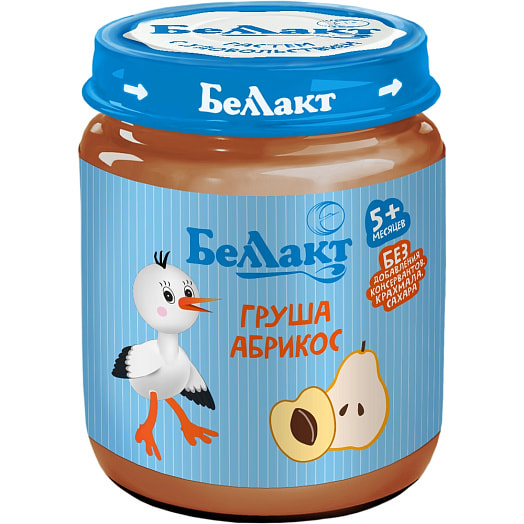 Пюре Беллакт 100г ст/б из груш и абрикосов для детского питания Беларусь