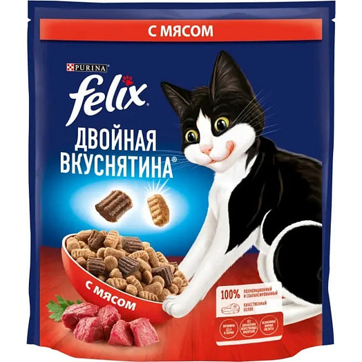 Корм сухой Феликс Двойная Вкуснятина для кошек 600г с говядиной Россия