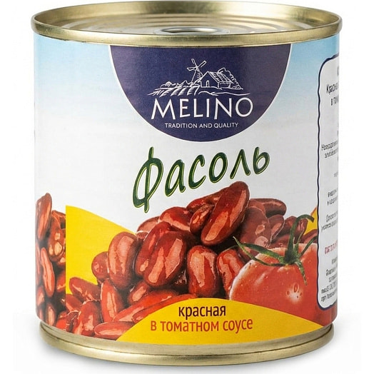 Фасоль Melino красная в томатном соусе 400г ж/б КЗ Поречский Россия
