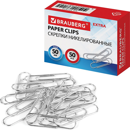 Скрепки большие Brauberg никелированные 50мм 50шт арт.271314 Китай