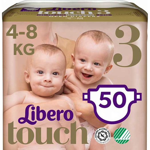 Подгузники Libero Touch 3 midi детские 4-8кг, 50шт SCA Швеция LIBERO