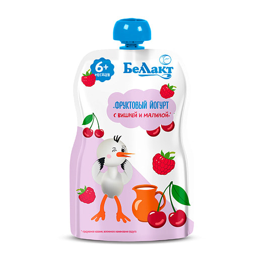 Детский фруктовый йогурт Беллакт с вишней и малиной 90г пауч ОАО Беллакт Беларусь Беллакт