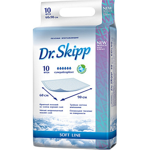 Гигиен.пеленки д/дет.впитыв.DR.SKIPP Soft Line р-р60x90 (10шт) Линьий Туэйч Хелскэе Продактс Ко. Лтд Китай DR.SKIPP