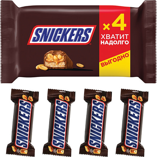 Шоколадный батончик Snickers 160г пакет с арахисом, карамелью и нугой Марс Россия Snickers