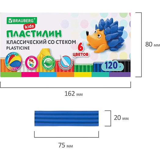 Пластилин Brauberg 6 цветов классический со стеком арт.103350 Россия