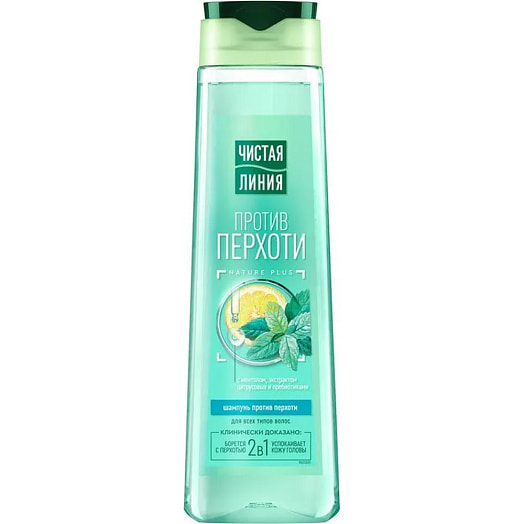 Шампунь против перхоти 400мл ментол, мята для всех типов волос Калина Россия Чистая линия