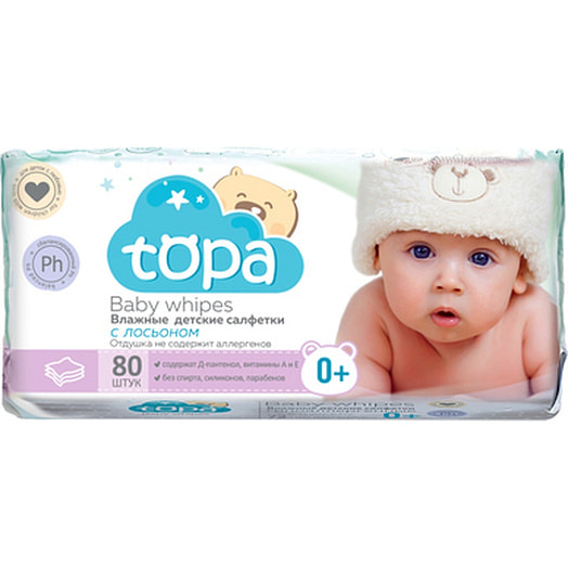 Салфетки влажные с лосьоном для детей Topa 80шт Кампари Беларусь