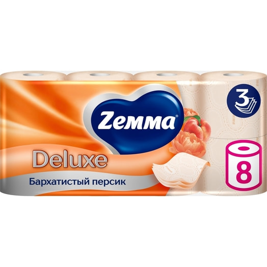 Бумага туалетная Zemma Deluxe Бархатистый персик 3сл 8рул Россия Zemma