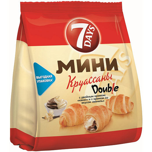 Мини круассаны 7 DAYS с двойным кремом какао, ваниль 105г Россия