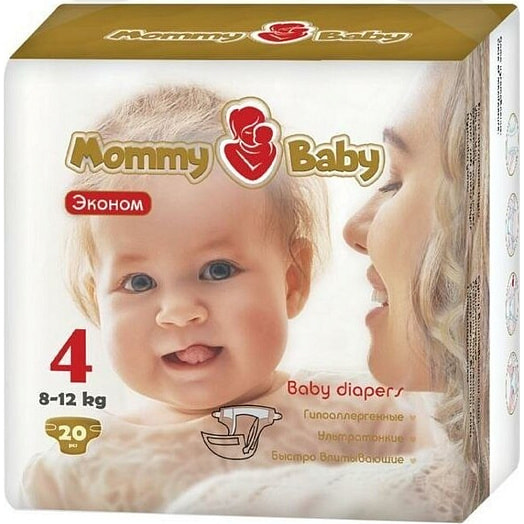 Подгузники Mommy Baby эконом размер 4 (8-12 кг) 20 штук Россия
