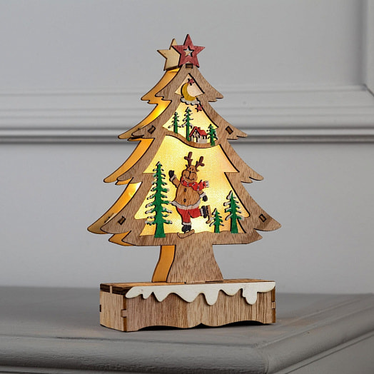 Фигура дерев Елочка с оленем (20х12х5см, 6LED, т/белый) арт.6117382 Иу Йоуда Импорт энд Экспорт Ко., ЛТД Китай Luazon Lighting