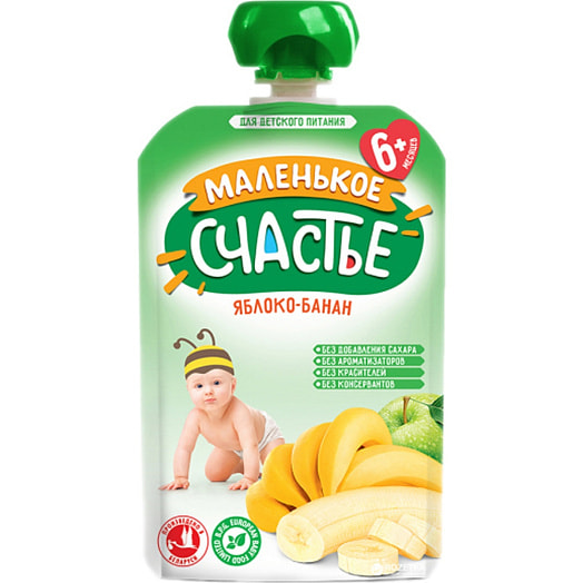 Пюре Маленькое счастье 90г из яблок,банана для дет/пит стерилиз. Беларусь