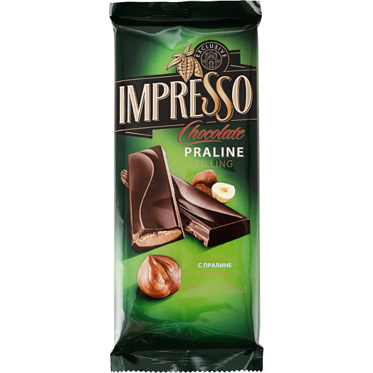 Шоколад горький Импрессо с начинкой пралине 200г Беларусь