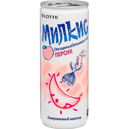 Напиток б/алк Милкис Персик газ. 250мл ж/б Lotte Chilsung Beverage Co. Корея