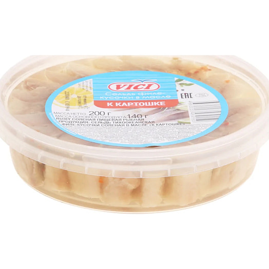 Сельдь тихоокеанская филе-кусочки в масле К картошке 200г ООО Вичюнай-Русь Россия Vici