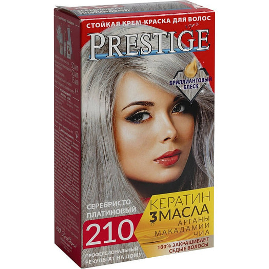 Стойкая крем-краска для волос 210 115мл серебристо-платиновый Болгария Prestige
