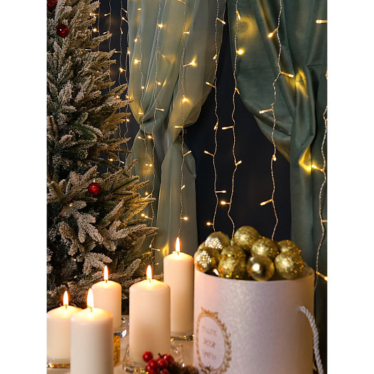 Гирлянда-занавес (1,8х1,4м, прозрачная нить, 108 ламп, т/белый свет, 8реж) арт.ГЗ-0012 Китай