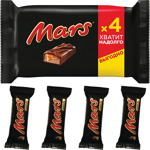 Шоколадный батончик Mars 160г пакет с нугой и карамелью покрытый молочным шоколадом Марс Россия Mars