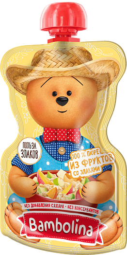 Пюре 130г дой-пак манго, яблоко, абрикос, злаки для дет/пит. ЗАО Бобруйский бровар Беларусь