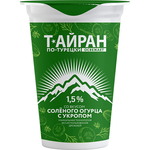 Напиток Тайран по-турецки 1.5% 220мл пл/стак с солью, соленый огурец-укроп Молочные горки ОАО Беларусь Молочные горки