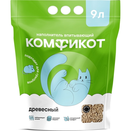 Наполнитель древесный впитывающий Комфикот 9л Россия Комфикот