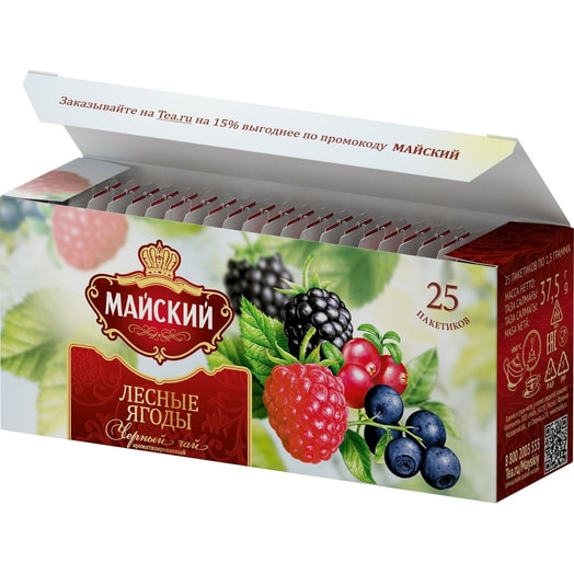 Чай Майский Лесные Ягоды черный байховый 1.5г 25пак КОМПАНИЯ МАЙ Россия