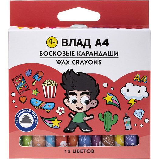 Мелки восковые Влад А4 12цветов арт.CR086143 Хатбер-М ООО Китай Hatber