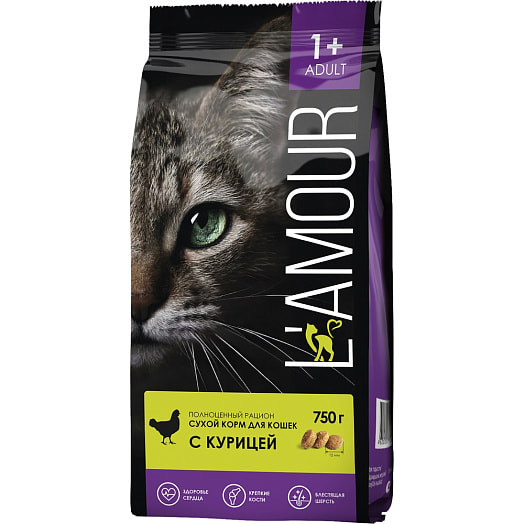 Сухой корм для кошек Lamour 350г с курицей Атяшевский МПК Россия Lamour