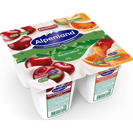 Продукт йогуртный Alpenland 0.3% 110г с вишней, нектарином и диким апельсином Эрманн Россия Эрманн