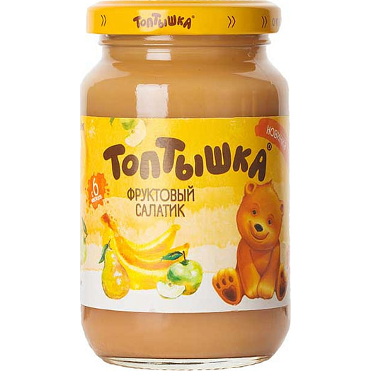 Пюре Топтышка Фруктовый салатик 190мл ст/б из яблок, груш и банана, с 6 месяцев Беларусь