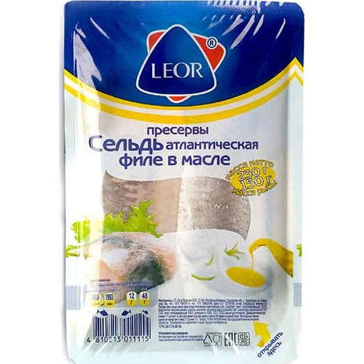 Сельдь Сельдь атлантическая филе 230г в/у в масле Леор пластик Беларусь