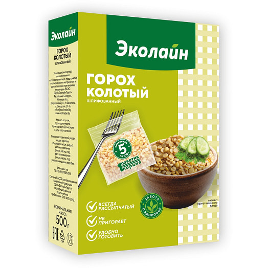 Горох первый сорт 500г колотый шлифованный (5х100г) ОДО ЭколайнГрупп Беларусь