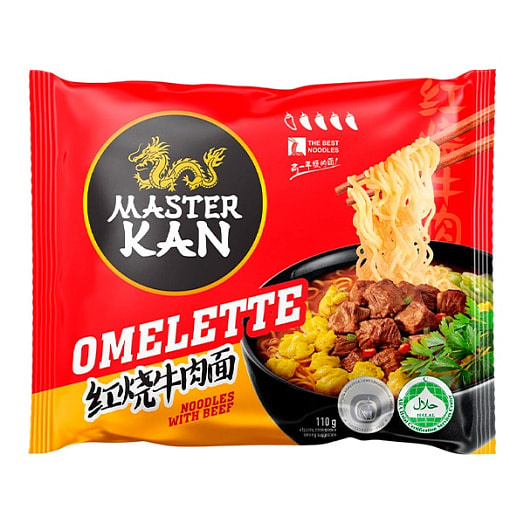 Лапша Мастер Кан с омлетом и говядиной (пакет) 110г Китай