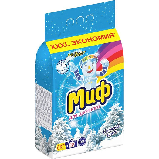 Стиральный порошок Миф Аква Пудра 6кг пакет свежий цвет Россия МИФ