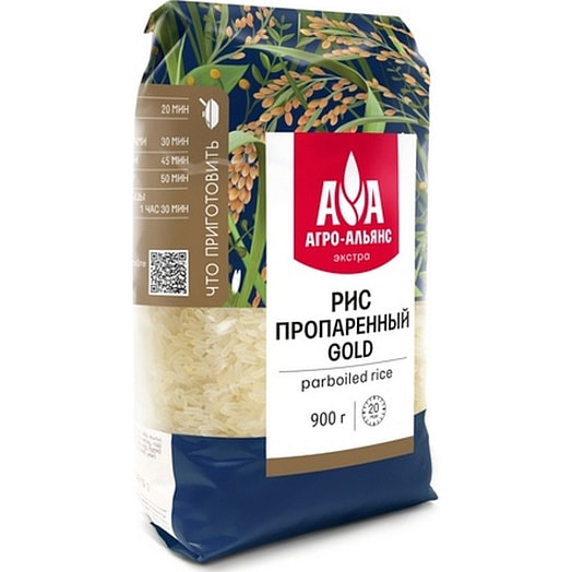 Рис элитный пропаренный Голд Агро-Альянс Экстра 900г Россия