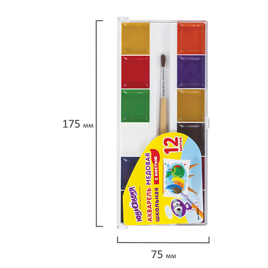 Краски акварельные Школьные Юнландия 12 цветов, медовые арт.191527 Россия
