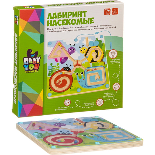Игра дерев. Лабиринт с магнитными шариками НАСЕКОМЫЕ Bondibon арт.BB4009 Китай