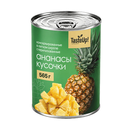 Ананасы TasteUp! кусочки в легком сиропе 565г ж/б Вьетнам