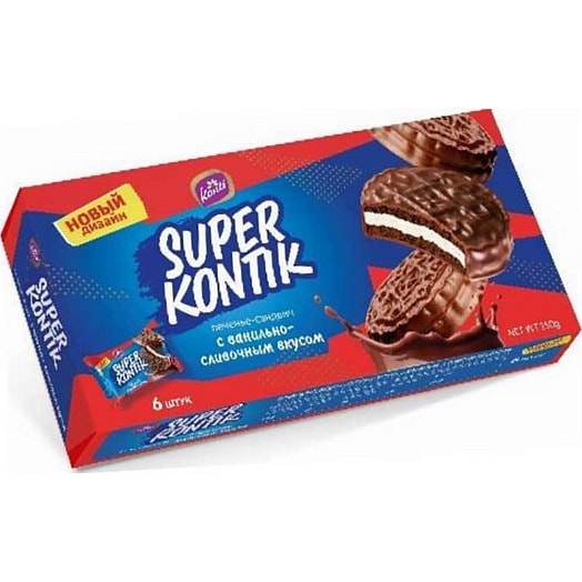 Печенье-сэндвич Супер-Контик 150г c ванильно-сливочным вкусом КОНТИ-РУС АО Россия