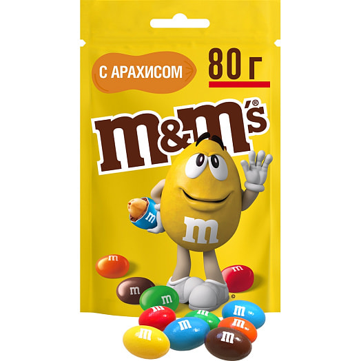 Драже MMS 80г пакет c арахисом и молочным шоколадом Марс Россия MMs