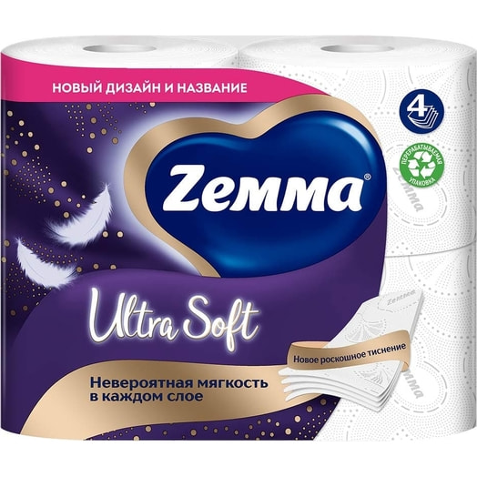 Бумага туалетная Zemma Ultra Soft 4сл 4рул Россия Zemma